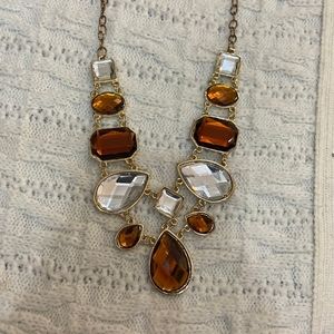 Yellow and White Faux Gemstones Gold Tone  Necklace